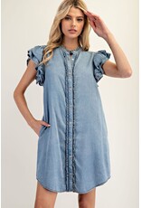 ee:some Short Sleeve Denim Dress with Ruffle Trim