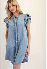 ee:some Short Sleeve Denim Dress with Ruffle Trim