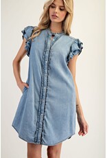ee:some Short Sleeve Denim Dress with Ruffle Trim
