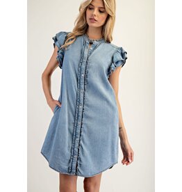 ee:some Short Sleeve Denim Dress with Ruffle Trim