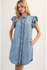 ee:some Short Sleeve Denim Dress with Ruffle Trim