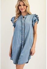 ee:some Short Sleeve Denim Dress with Ruffle Trim