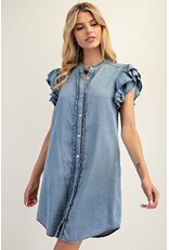 ee:some Short Sleeve Denim Dress with Ruffle Trim