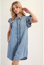 ee:some Short Sleeve Denim Dress with Ruffle Trim