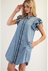ee:some Short Sleeve Denim Dress with Ruffle Trim