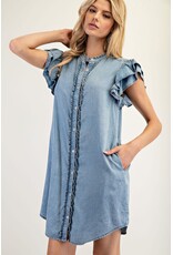ee:some Short Sleeve Denim Dress with Ruffle Trim