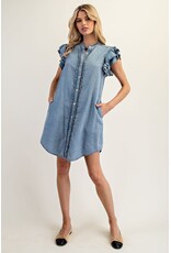 ee:some Short Sleeve Denim Dress with Ruffle Trim