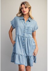 ee:some Short Sleeve Denim Dress with Tiered Skirt