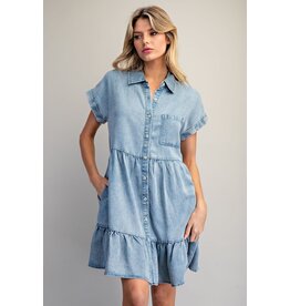 ee:some Short Sleeve Denim Dress with Tiered Skirt