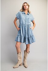 ee:some Short Sleeve Denim Dress with Tiered Skirt