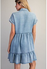 ee:some Short Sleeve Denim Dress with Tiered Skirt