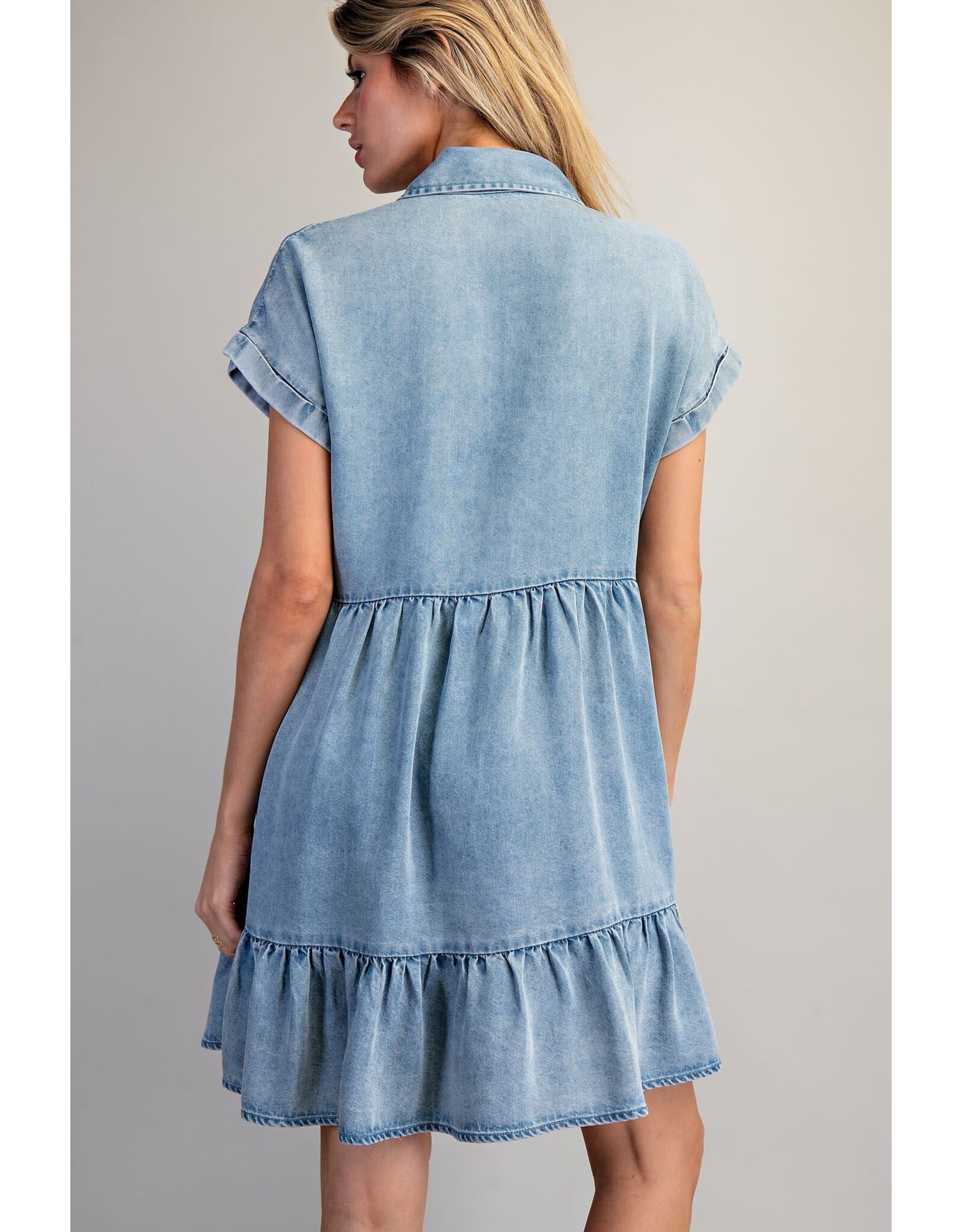 ee:some Short Sleeve Denim Dress with Tiered Skirt