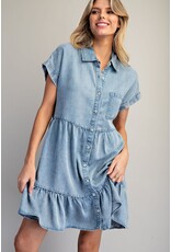 ee:some Short Sleeve Denim Dress with Tiered Skirt