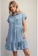 ee:some Short Sleeve Denim Dress with Tiered Skirt