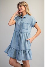 ee:some Short Sleeve Denim Dress with Tiered Skirt