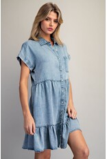 ee:some Short Sleeve Denim Dress with Tiered Skirt