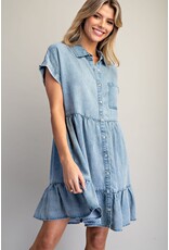 ee:some Short Sleeve Denim Dress with Tiered Skirt