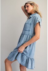 ee:some Short Sleeve Denim Dress with Tiered Skirt