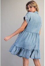 ee:some Short Sleeve Denim Dress with Tiered Skirt