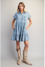 ee:some Short Sleeve Denim Dress with Tiered Skirt