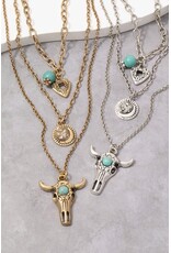 Fame Accessories Bull Skull Western Triple Layer Chain Necklace