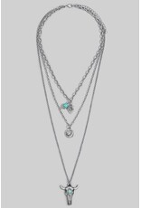 Fame Accessories Bull Skull Western Triple Layer Chain Necklace