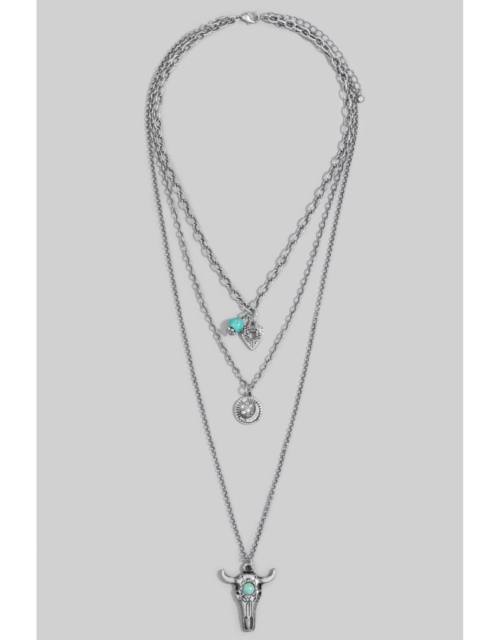 Fame Accessories Bull Skull Western Triple Layer Chain Necklace