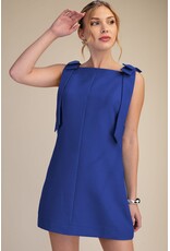 glam Bow Strap Mini Dress Straight Neckline (Blue)