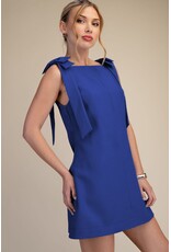 glam Bow Strap Mini Dress Straight Neckline (Blue)