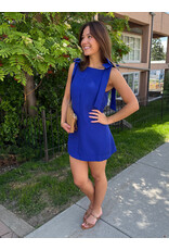 glam Bow Strap Mini Dress Straight Neckline (Blue)