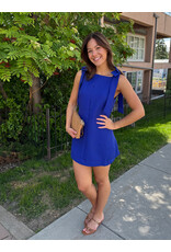 glam Bow Strap Mini Dress Straight Neckline (Blue)