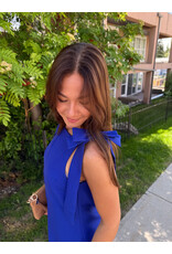 glam Bow Strap Mini Dress Straight Neckline (Blue)