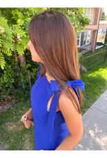 glam Bow Strap Mini Dress Straight Neckline (Blue)