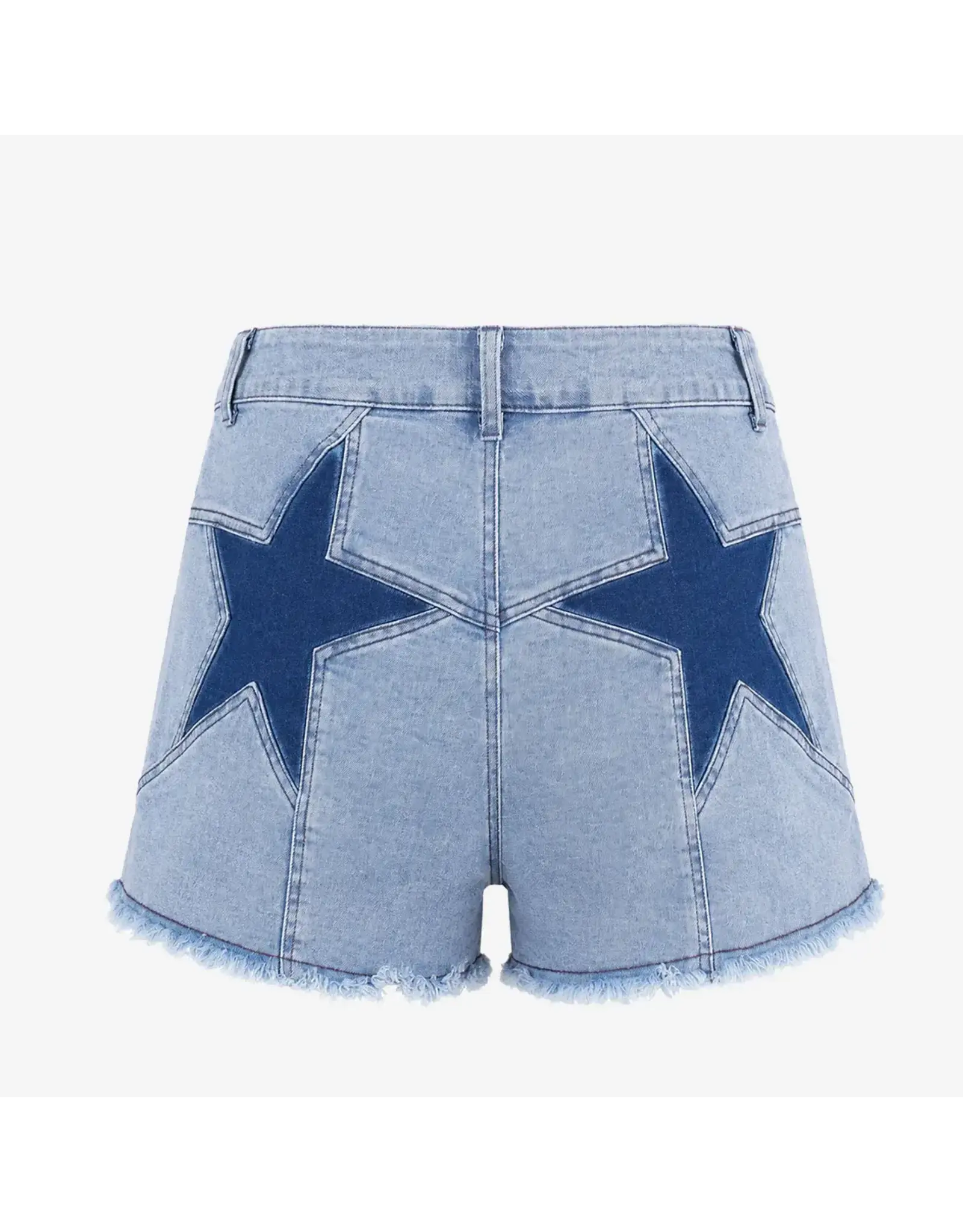 Saints & Hearts Denim Shorts with Star Pocket Patches (Blue Star)