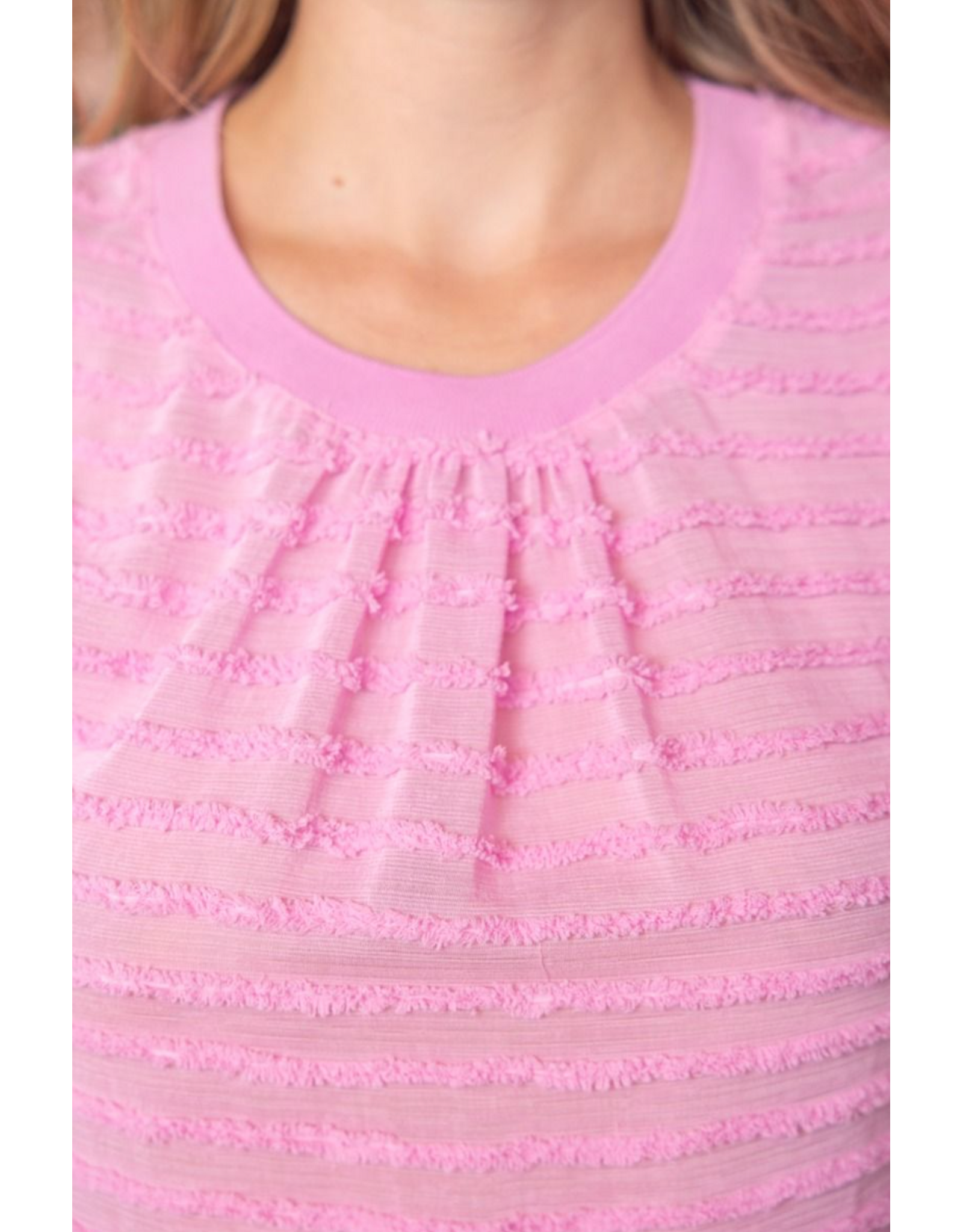 Voy Textured Top With Striped Detail (Pink)