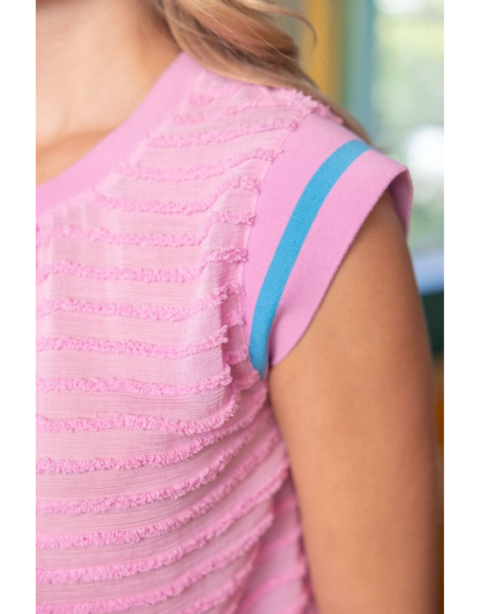 Voy Textured Top With Striped Detail (Pink)
