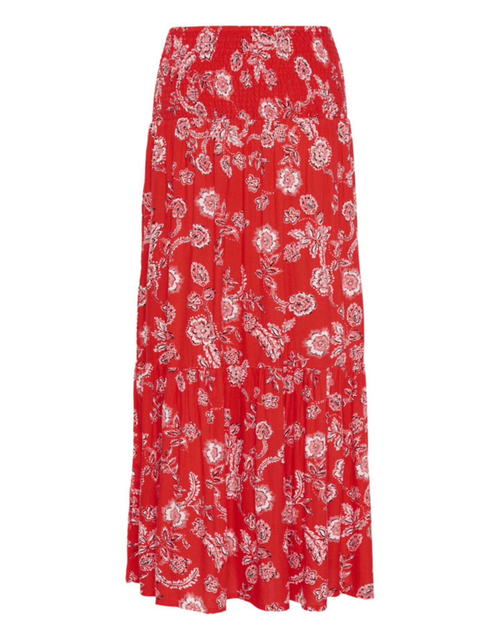 Kaffe Kaffe - Maxi Smocked Skirt (Poppy Red / Chalk)