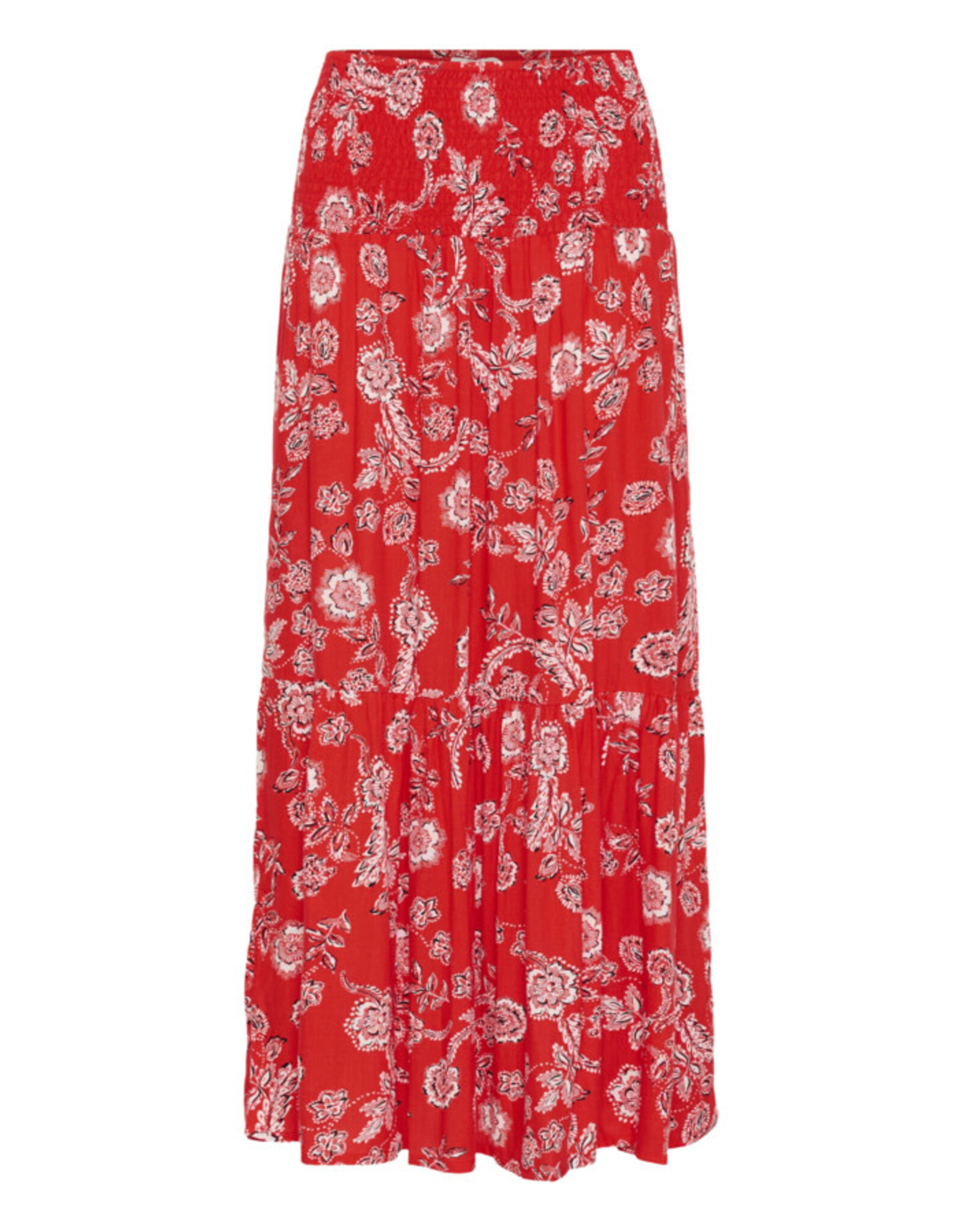 Kaffe Kaffe - Maxi Smocked Skirt (Poppy Red / Chalk)
