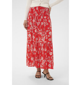 Kaffe Kaffe - Maxi Smocked Skirt (Poppy Red / Chalk)