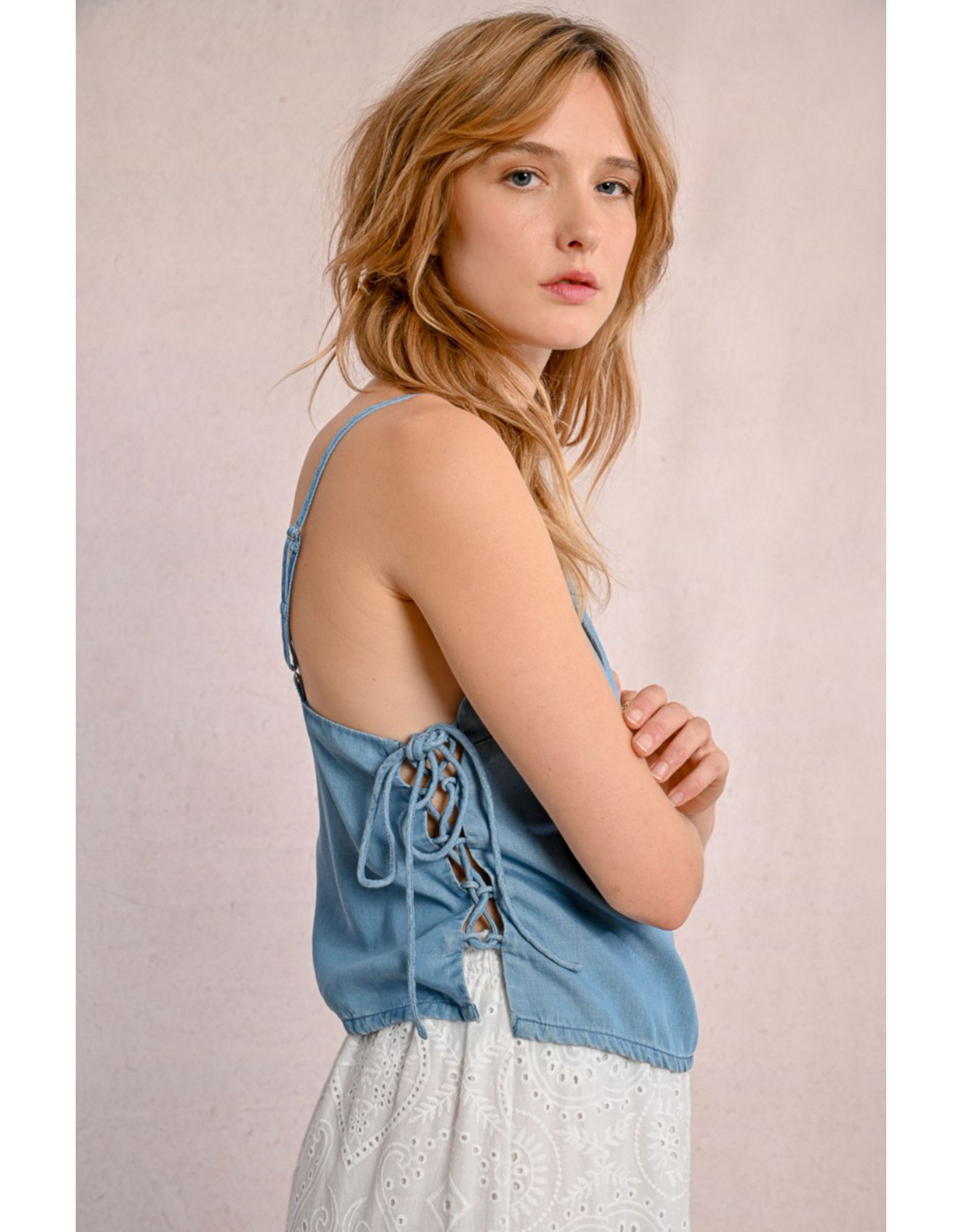 Molly Bracken Molly Bracken -  Lace Up Denim Camisole
