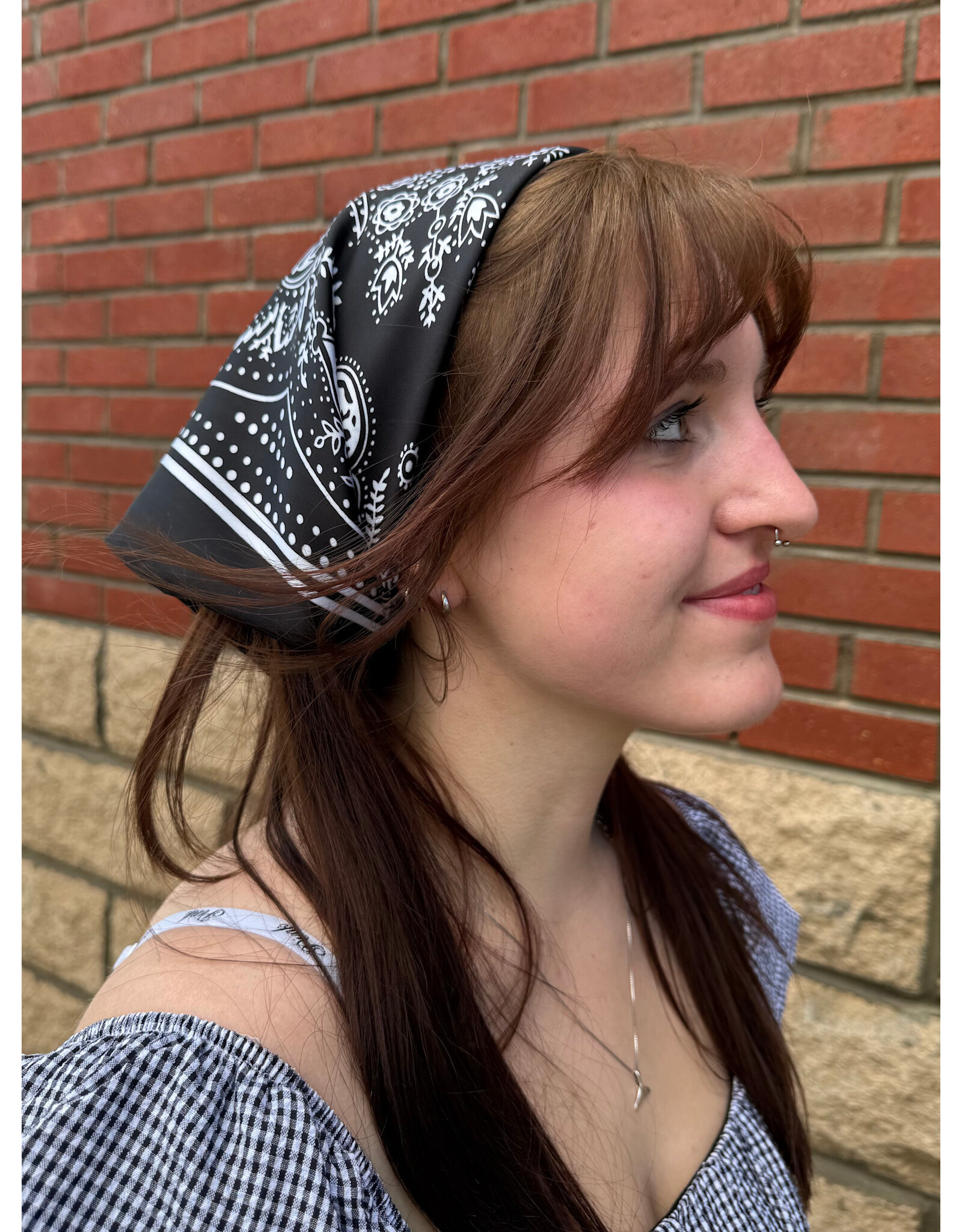 Fame Accessories Light Paisley Design Square Bandana Scarf (Black)