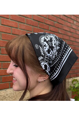 Fame Accessories Light Paisley Design Square Bandana Scarf (Black)