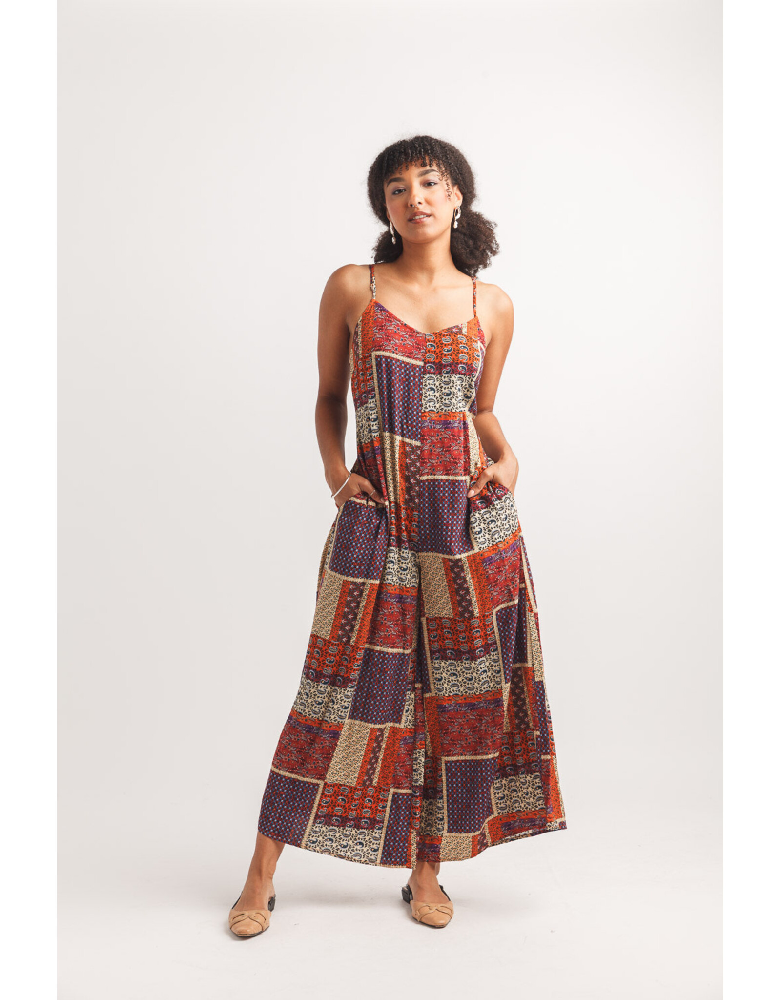 Papillon Papillon - Patchwork Print Wide Leg Jumpsuit (Rust)