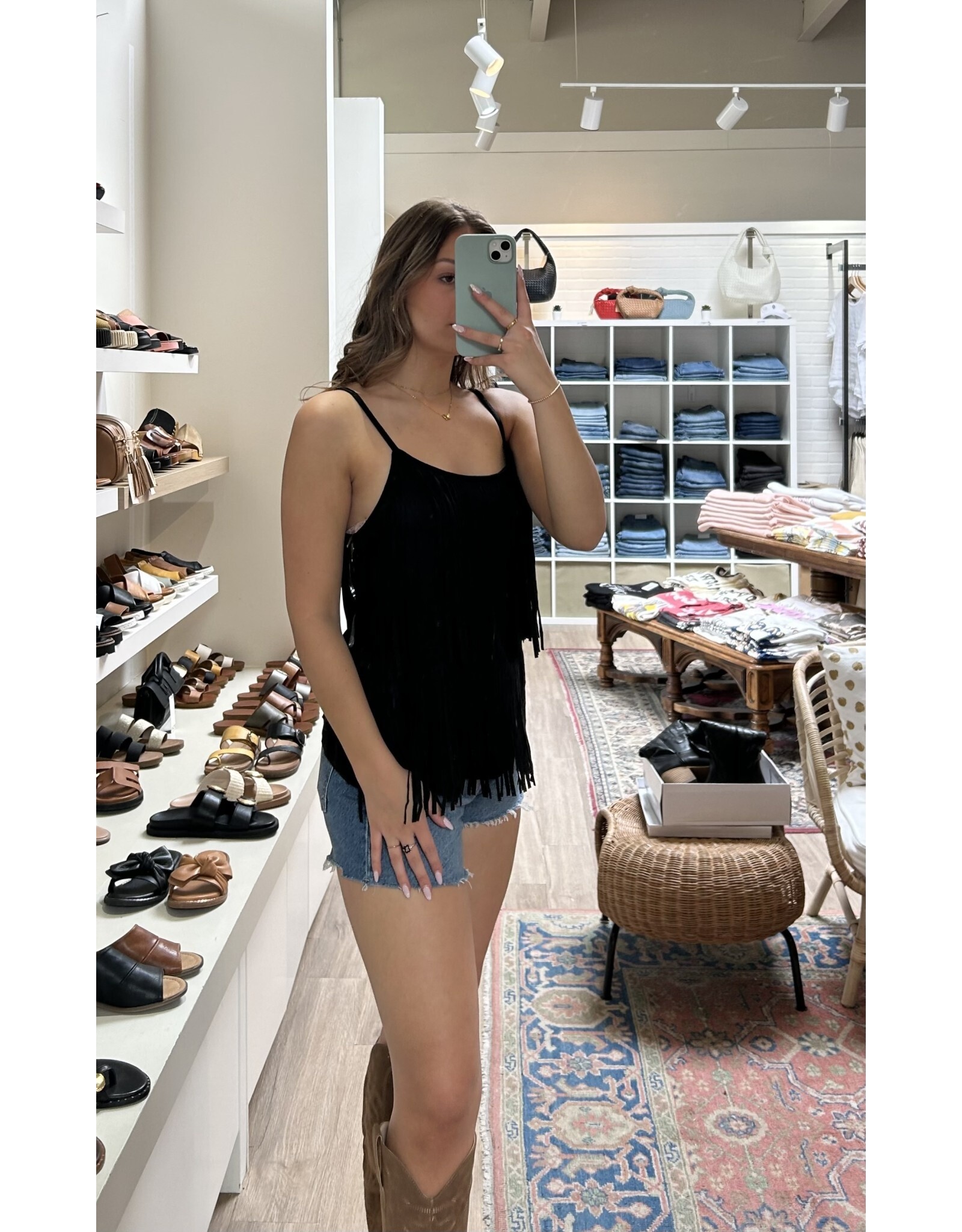 Vocal Vocal - Suede cami with fringe tiers (Black)