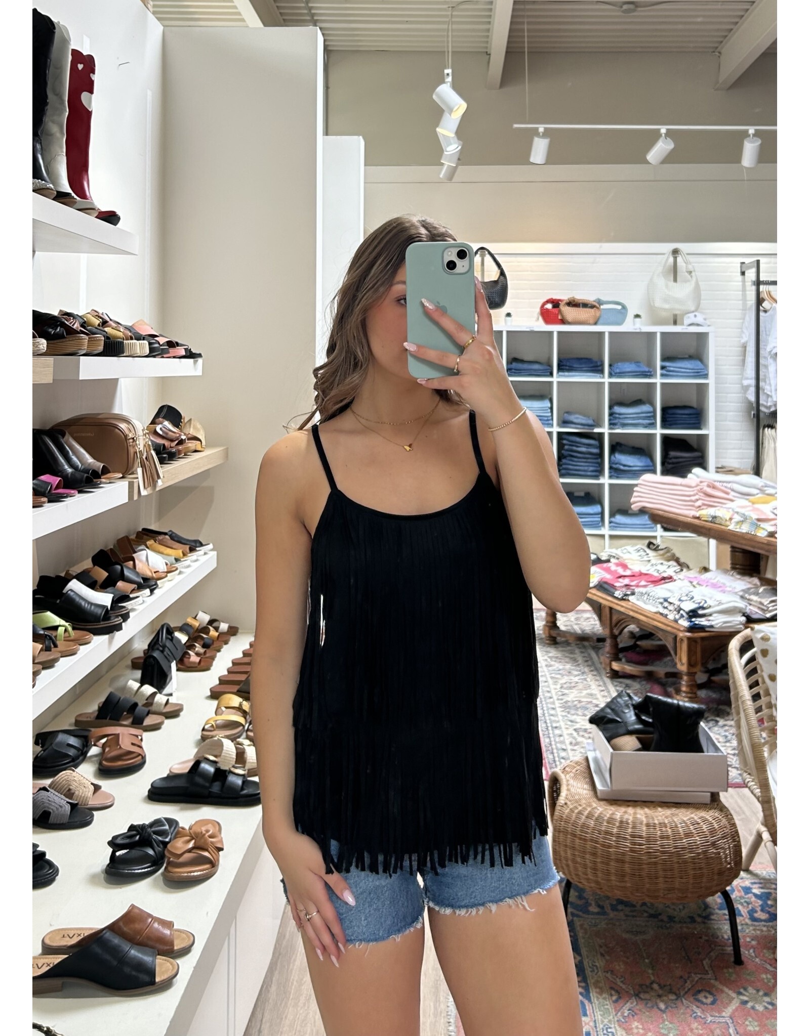 Vocal Vocal - Suede cami with fringe tiers (Black)
