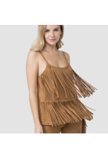 Vocal Vocal - Suede cami with fringe tiers (Camel)