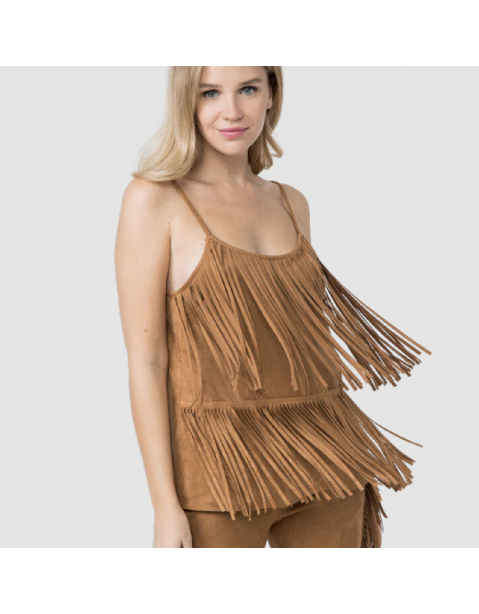 Vocal Vocal - Suede cami with fringe tiers (Camel)