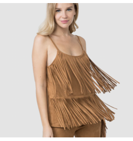 Vocal Vocal - Suede cami with fringe tiers (Camel)