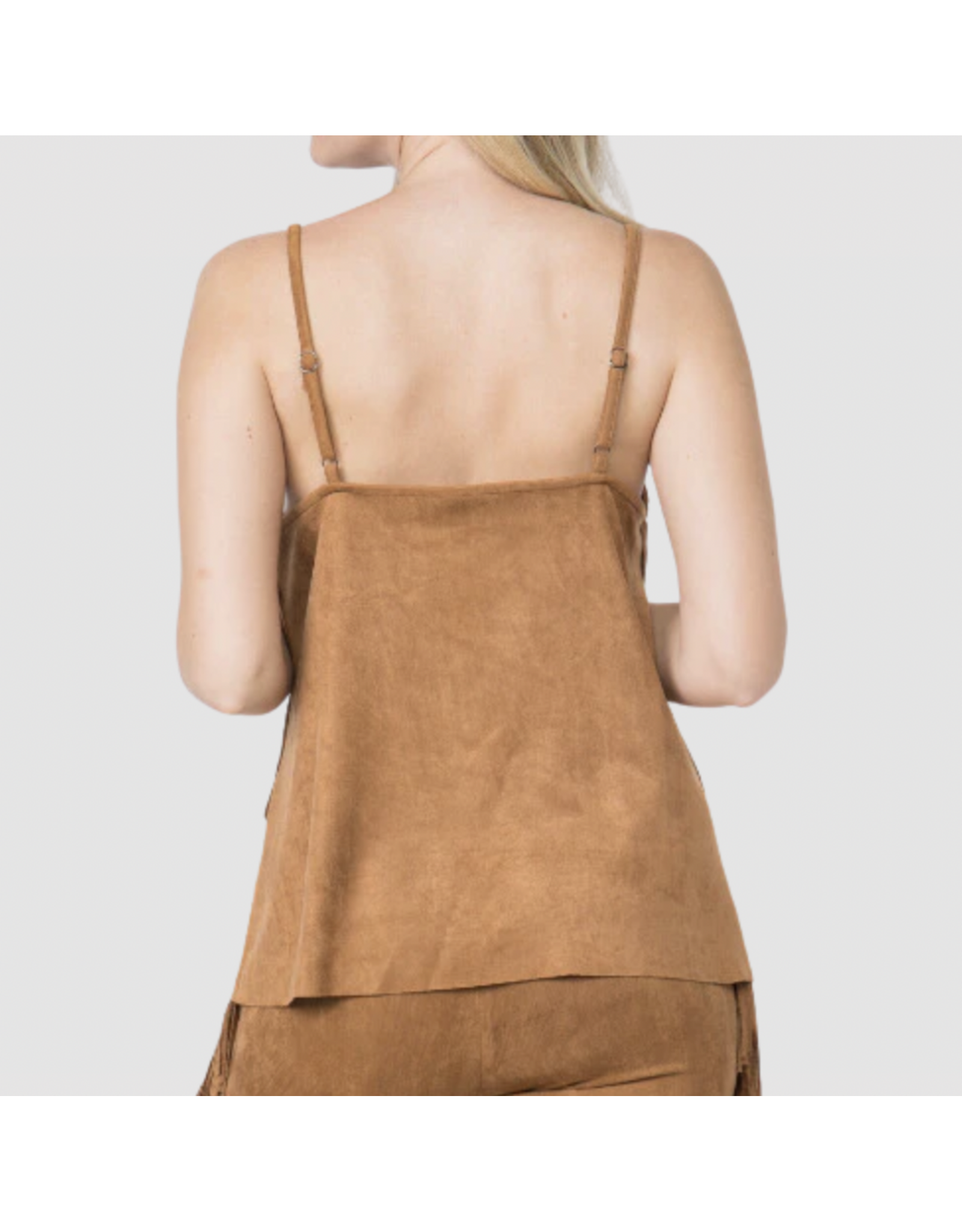 Vocal Vocal - Suede cami with fringe tiers (Camel)