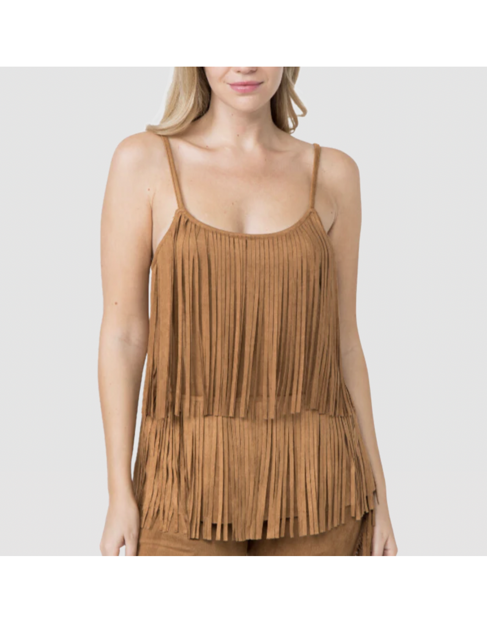 Vocal Vocal - Suede cami with fringe tiers (Camel)